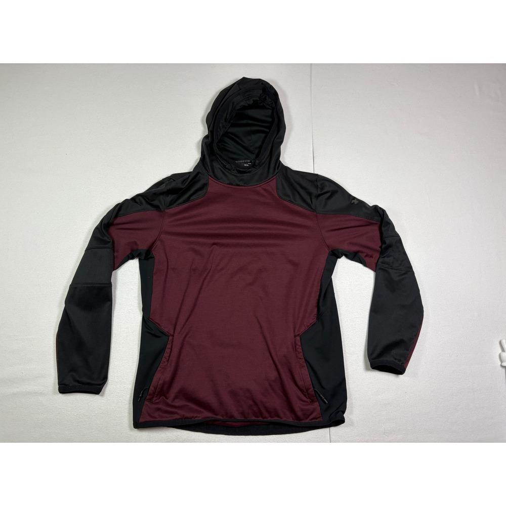 Under Armour ColdGear Reactor Hoodie Mens Large Maroon Black Fitted Pullover